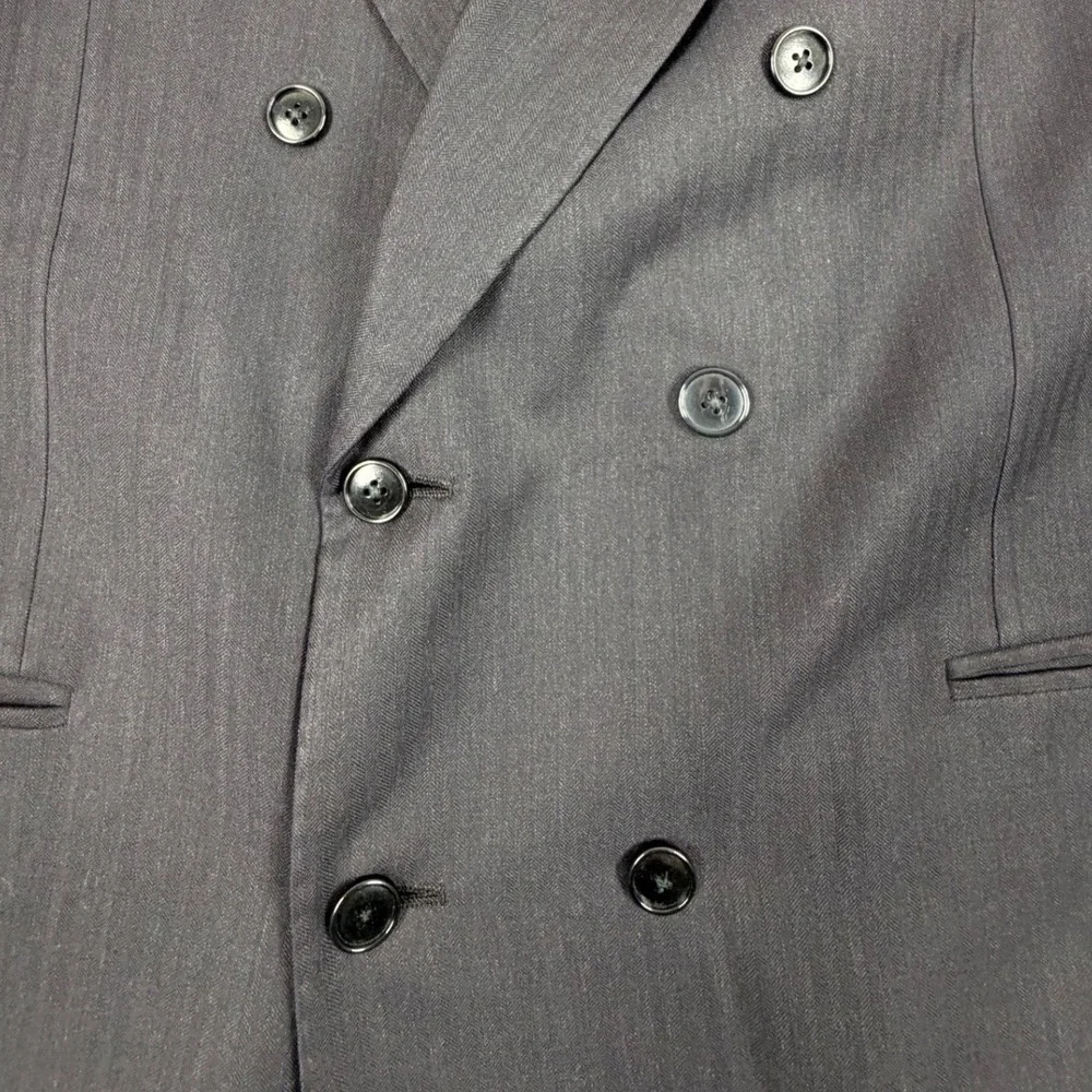 Luciano Barbera Mens Blazer Double Breasted Herringbone Black Wool 46R